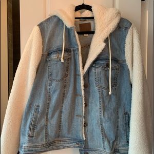Plus size Sherpa Denim Hooded Jacket 2X